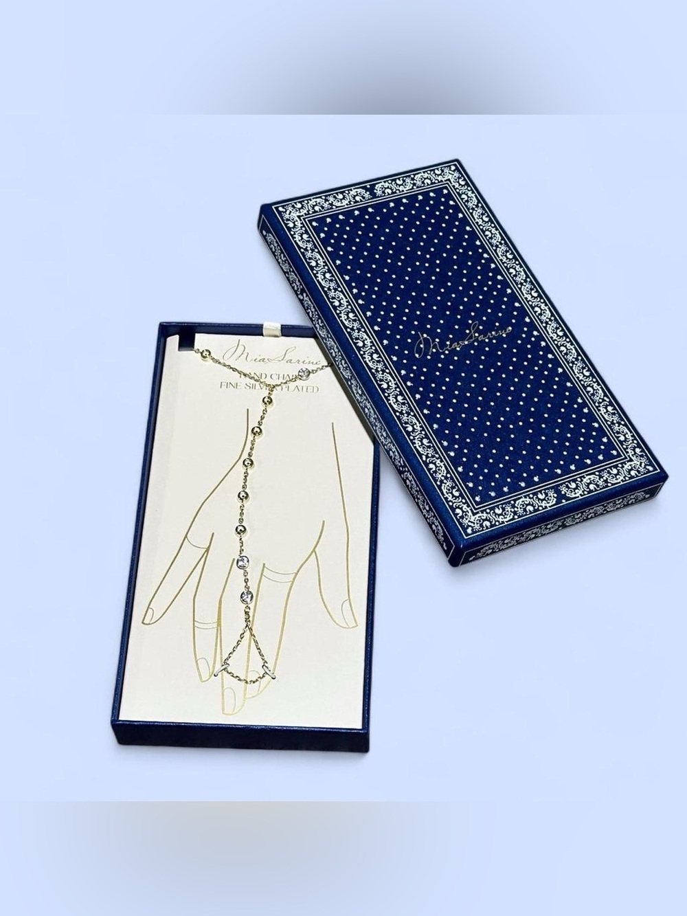 Hand Chain Crystal Bracelet 70s Minimal Jewelry NIB + Travel Mini Jewelry Box